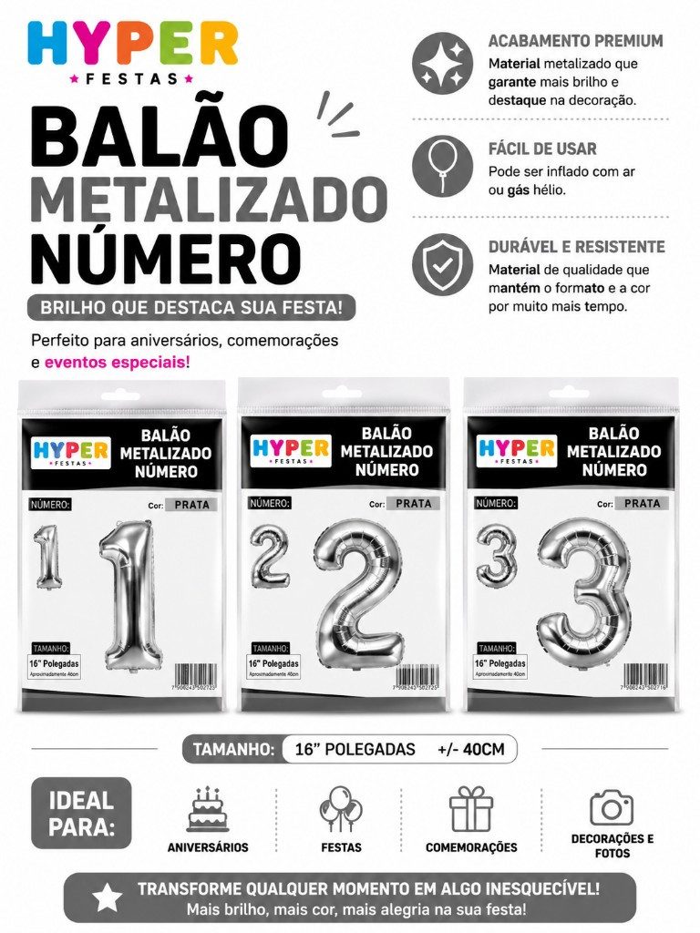Imagem 1 de Balões metalizados 40cm Prata