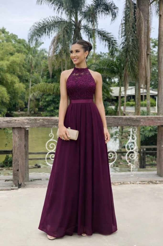 Imagen 1 de Encaje Granate cuello halter