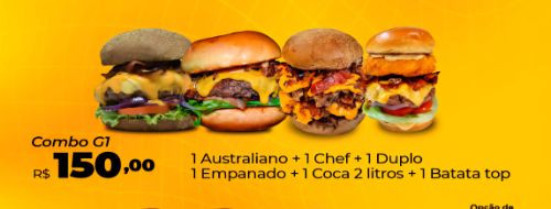 Imagem 1 de 1 australiano + 1 chef + 1 duplo cheddar + 1 empanado + 1 coca 2 litros + 1 batata top