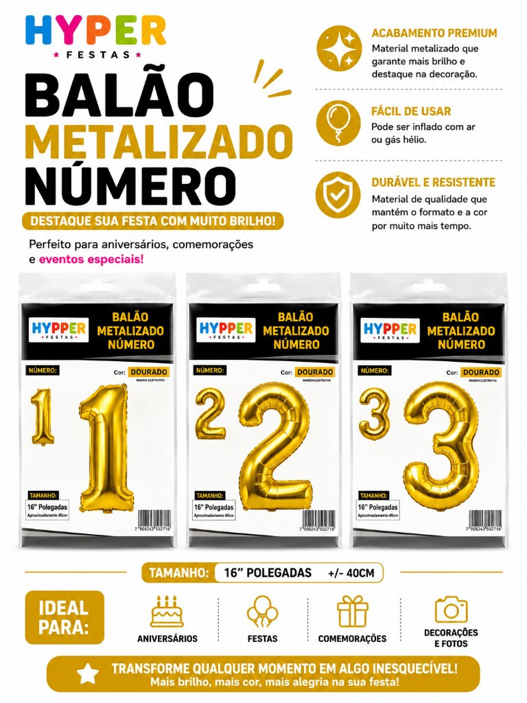 Imagem 1 de Balões metalizados 40cm Dourado