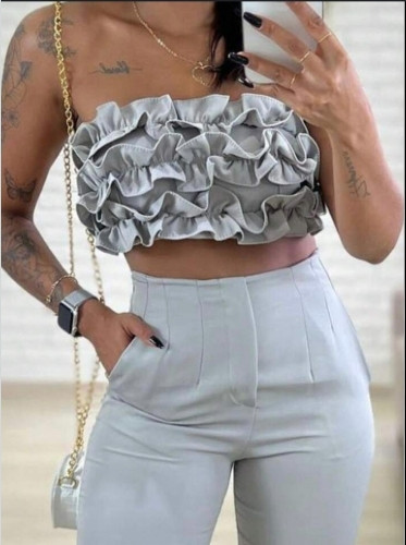 Imagem 1 de Conjunto c/ calça, cropped tomara que caia babado