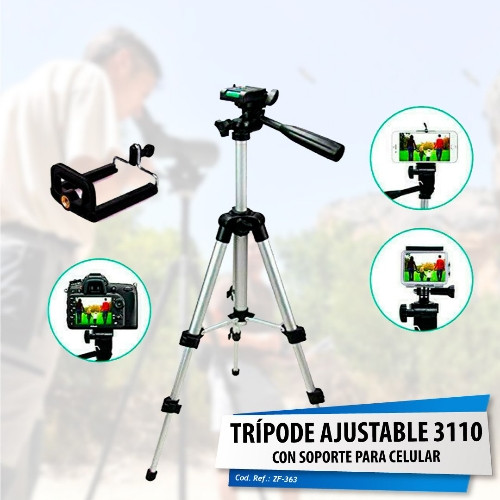 Imagen 1 de 13 Trípode Ajustable 3110 Con Soporte Para Celular