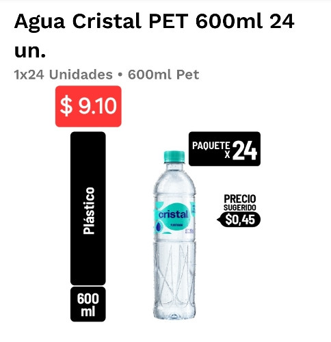 Imagen 1 de Agua cristal 600ml 12unidades
