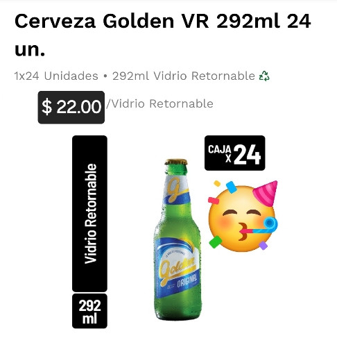 Imagen 1 de Cerveza Golden VR 292ML 24 unidades