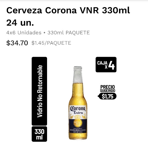 Imagen 1 de Cerveza Corona VNR 330ML 24unidades