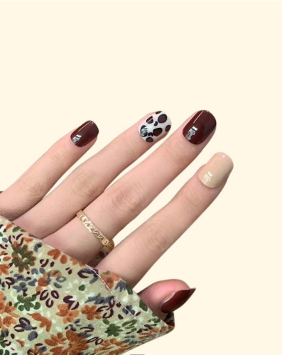 Imagen 1 de 24 piezas uñas postizas con patrón de vaca con 1 hoja cinta con 1 pieza lima de uñas