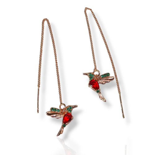 Imagen 1 de Aretes Colgantes Colibrí Oro Rosa