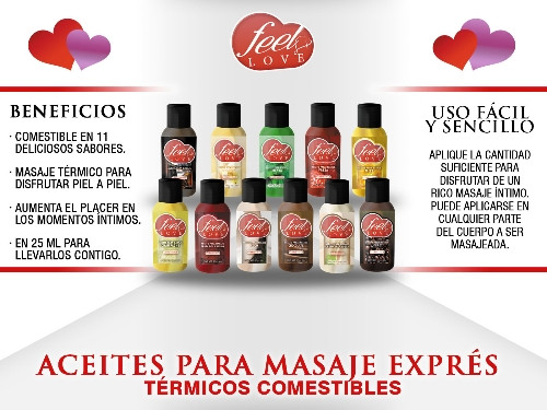 Imagen 1 de Aceites para Masaje Exprés. Térmico comestibles. Varios sabores. 1 pieza. Presentación de 25ml.