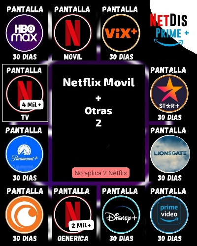 Imagen 1 de Combo 3.1: Netflix + otras 2 (Disney - VIX - Amazon - HBO - Páramount - Cruchyroll)