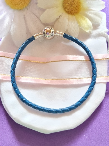 Imagen 1 de 1C 16CM Pulsera cuero azul broche bolita 16CM