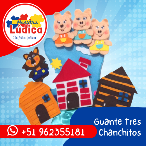 Imagen 1 de GUANTE 3 CHANCHITOS con CASITAS Y LOBO DESPEGABLES
