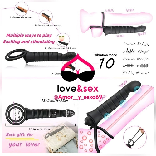 Imagen 1 de Anillo con consolador vibrador para doble penetración 10 velocidades 