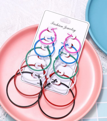 Imagen 1 de 6 pares aretes de aro unicolor - Multicolor