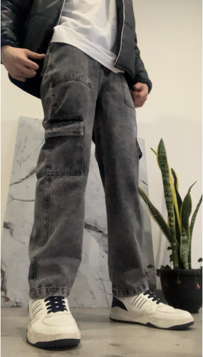 Imagen 1 de Pantalón Cargo Bota Recta Con Efecto Lavado
