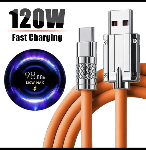 Imagem 1 de 2m Cabo turbo 120w 6a linha grossa 2M TYPE-C 