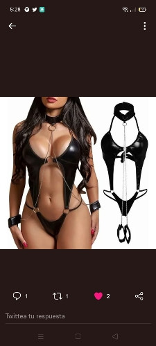 Imagen 1 de Coordinado de cuero tipo body con tanga y esposas