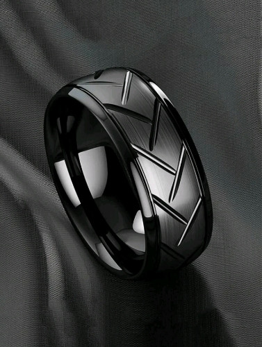 Imagen 1 de Anillo de acero inoxidable con patrón geométrico 