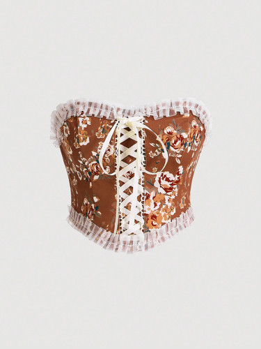 Imagen 1 de Bustier floral y cordón delantero marrón. M / Cod: 111