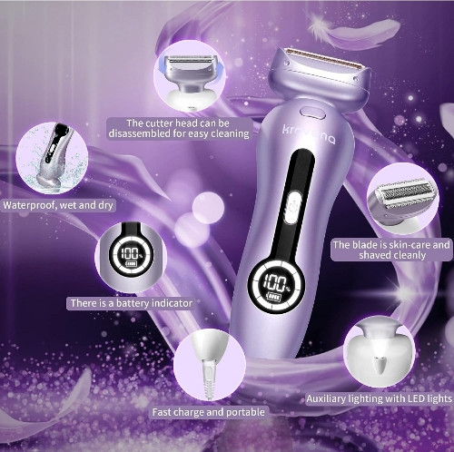 Imagen 1 de Afeitadora eléctrica para mujer, la mejor maquinilla de afeitar eléctrica para mujer, piernas de bikini, axilas, pelos públicos, recargable, con cabez