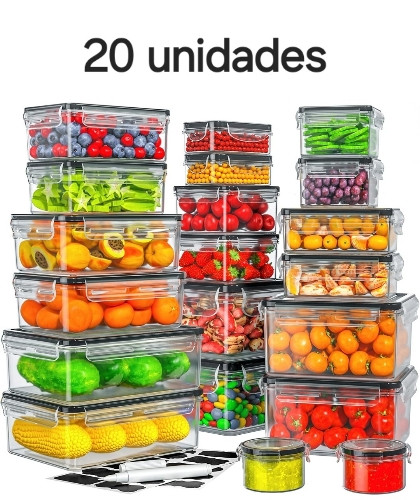 Imagen 1 de 20 recipientes de almacenamiento de alimentos con tapas herméticas, recipientes de plástico 100% a prueba de fugas reutilizables (20 recipientes y 20 