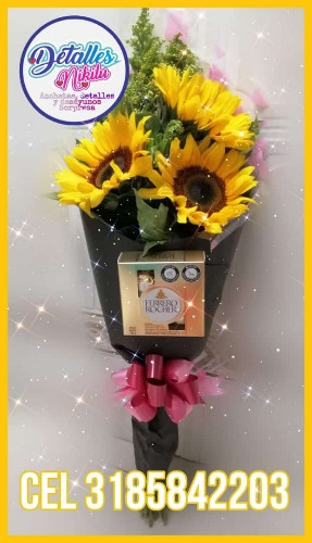 Imagen 1 de Arreglo de 3 girasoles + Ferrero x 4