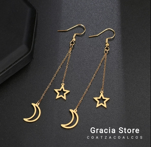 Imagen 1 de Aretes de luna y estrella, acero