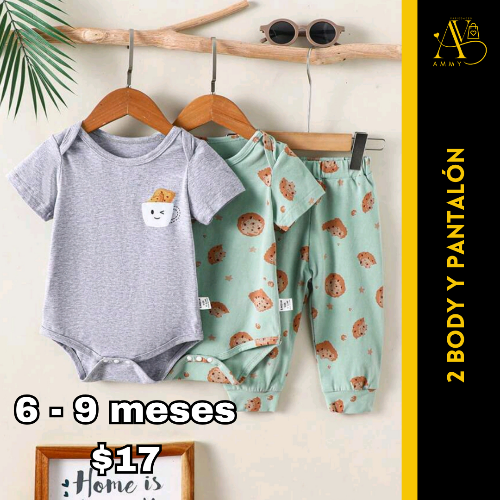 Imagen 1 de 2 Body y pantalón galleta 6 a 9 m 