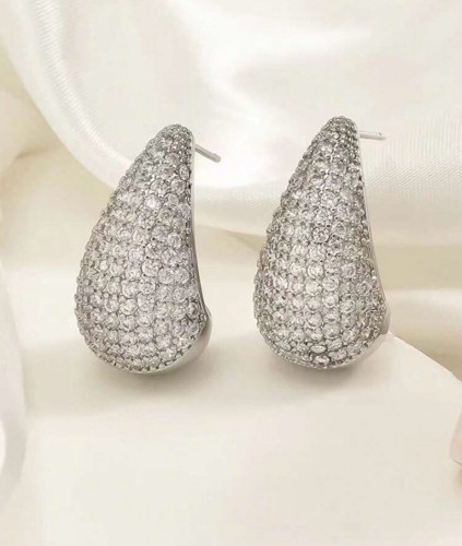 Imagen 1 de 1 par de aretes de botón con forma de gota de agua completa con microajustes, con diamantes de imitación y decoración lujosa y brillante para mujeres,