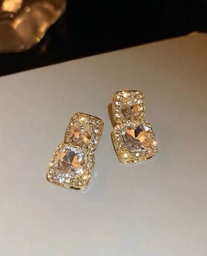 Imagen 1 de 1 par de aretes elegantes y lujosos de moda sencilla y delicada con diamantes de imitación de vidrio sintético para mujeres, uso diario