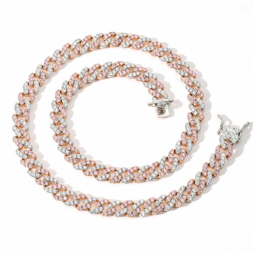 Imagen 1 de Cadena cubana de Zirconia 20 pulgadas Pink-White