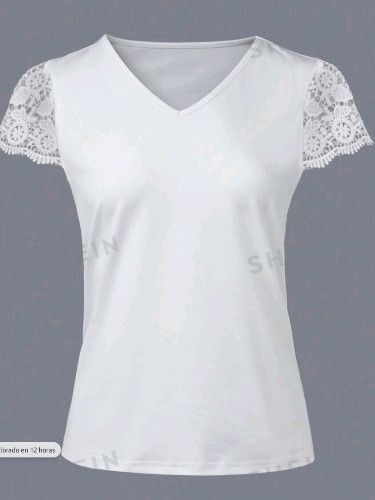Imagen 1 de BLUSA SHEIN M/C ENCAJE C/V BLANCO