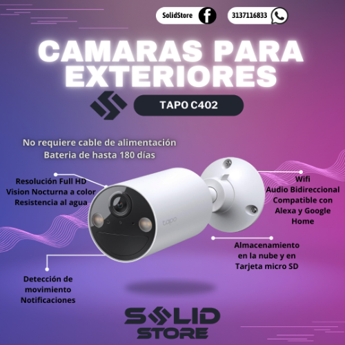 Imagen 1 de Camara inalambrica para exteriores Tapo C402 con bateria de 180 dias