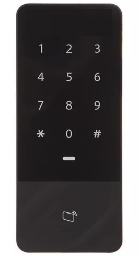 Imagen 1 de - Lector MF (13,56Mhz) de control de accesos con teclado - Sistema autónomo resistente al agua, apto para exterior - Teclado táctil sensitivo - 30.000 usuarios/tarjetas - 150.000 eventos - Autentificación por tarjeta, contraseña, tarjeta  contraseña - Interfaz a PC TCP/IP o RS485 - Interfaz a lector Wiegand o RS485 - Entrada sensor de puerta y botón de salida - Salida para cerradura - IP67 - 12V CCMhz