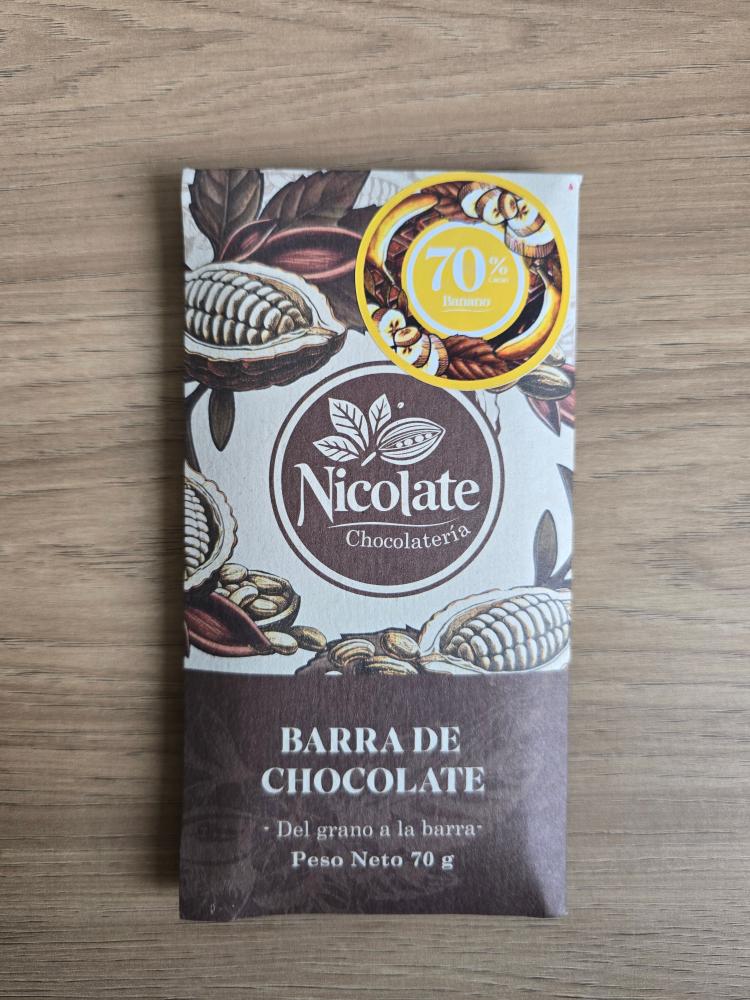 Imagen 1 de Barra de chocolate al 70% con banano 70gr