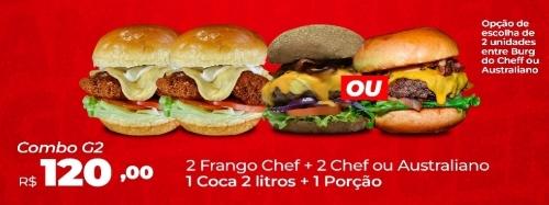 Imagem 1 de 2 frango chef + 2 chef ou australiano + 1 coca 2 litros + 1 porção frango empanado
