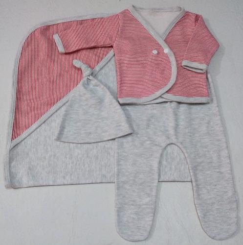 Imagen 1 de Ajuar de 3 piezas con manta recibidora (batita y capucha estampada)