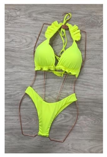 Imagem 1 de Biquíni Curtininha c/Abinha Amarelo Neon
