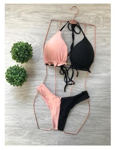Imagem 1 de Biquíni Bicollor Rosê/Preto.