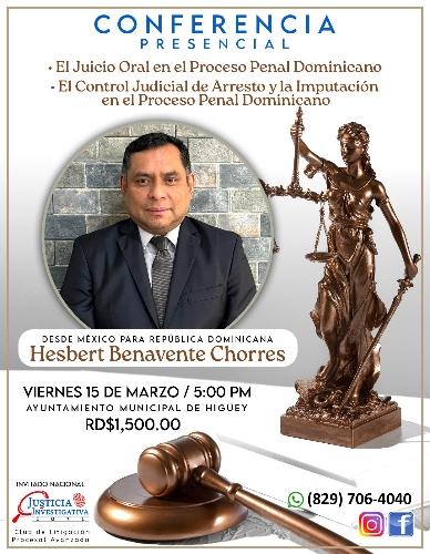 Imagen 1 de CONFERENCIA "EL JUICIO ORAL" y "EL CONTROL JUDICIAL DEL ARRESTO"