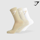 Crew Socks 3pk - White/Pebble Grey/Desert Beige(S)