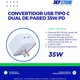 CONVERTIDOR USB TIPO C DUAL DE PARED 35