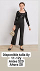 Enterizo manga larga color negro talla 11-12
