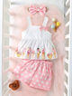 BB2-Top blanco short rosado de puntos talla 12-18m (Reventa)