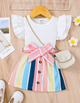 BB2-Blusa blanca y falda de colores talla 12-18m (Reventa)