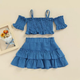 BB2-Top campesino y falda color celeste talla 18-24m
