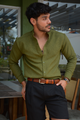 CAMISA VERDE OLIVA LINO M/L