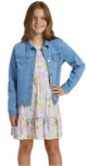 BCBG GIRLS T/S 7/8 CONJUNTO DE 2 PIEZAS VESTIDO Y CHAQUETA DE LONA PARA NIÑA COLOR AZUL MULTIFLORAL TALLA S 7/8