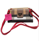 ICONIC BAGS CARTERA BILLETERA CUADRICULADA CAFE CON TIRANTE ROJO