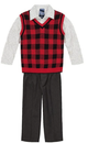 IZOD CONJUNTO DE 3 PIEZAS PARA NIÑO COLOR ROJO/NEGRO  CUADRICULADO TALLA 4