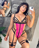 JA13 Body Encaje Arnés Ligueros Fucsia